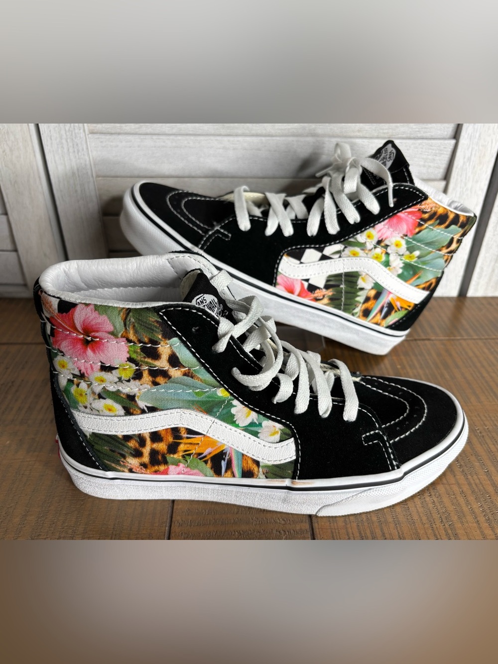 Vans Sk8-Hi Tropical Animal Check Floral Leopard High Top Sneakers W7 M5.5